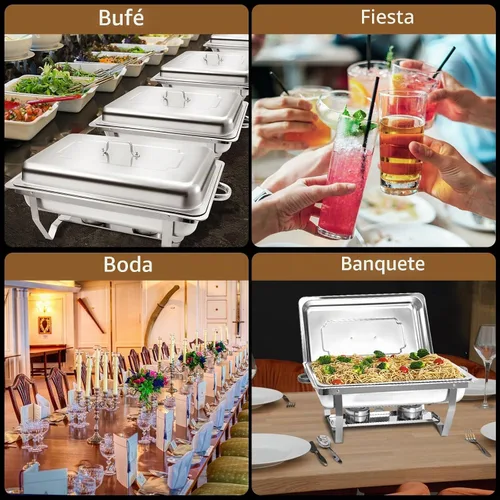 Vista 6 de Juego de 2 Platos Calentadores de Acero Inoxidable de Tamaño Completo de 8 Cuartos de Galón para Buffet, Juego de Calentador Rectangular Plateado