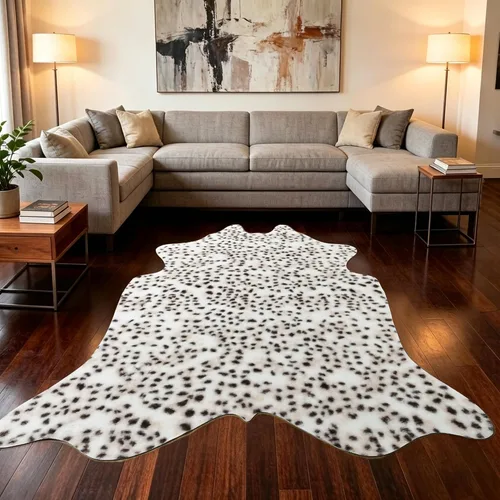 Vista 41 de Easycozy Alfombra de piel de vaca sintética con gran estampado de vaca, 3 x 4 pies, alfombra gruesa y elástica para dormitorio, sala de estar