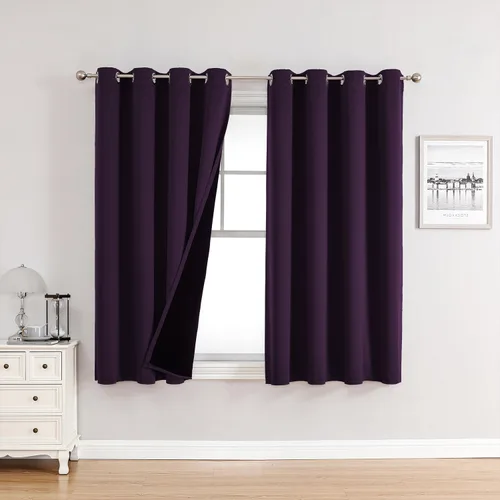 Vista 20 de ChrisDowa Cortinas 100% opacas de 63 pulgadas de largo para dormitorio con forro negro, 2 capas gruesas totalmente opacas con aislamiento térmico