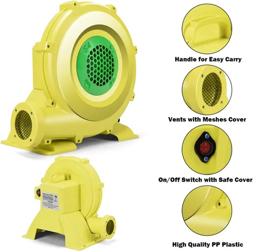 Vista 5 de GOFLAME Soplador de aire para inflables, ventilador eléctrico portátil y potente, soplador de casa de rebote de 1 HP para toboganes de salto