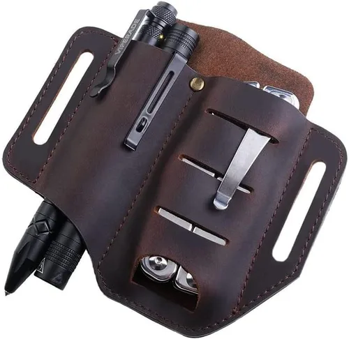 Vista 7 de VIPERADE PJ8 - Funda pequeña de cuero EDC para cinturón, funda multiherramienta de cuero, organizador de cinturón EDC, hecho a mano, 2 bolsillos