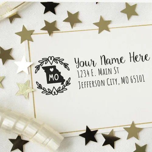 Vista 46 de State of Alabama Wreath Duo Hand Address Stamp - Personalized Rubber Stamp Montaje manual Duo