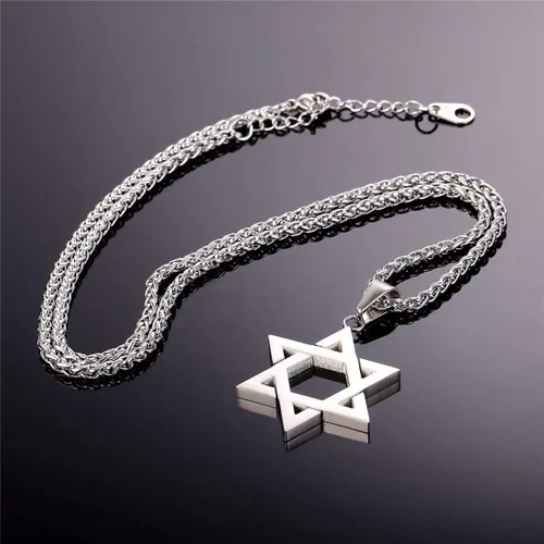 Vista 5 de JTTBIGV Collar con colgante hexagonal de estrella de David, de acero inoxidable, Israel, Magen, David, Jewish Jewelry para hombres y mujeres, cadena