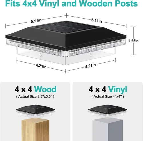 Vista 5 de Brightever Luces solares para postes de 4 x 4 para exteriores con 3 modos de iluminación, paquete de 8 luces solares para postes de valla