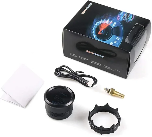 Vista 7 de Dynoracing - Medidor digital de temperatura de agua LED azul de 2 pulgadas, 2.047 in, 104.0-302.0 °F con adaptador de sensor de tubería