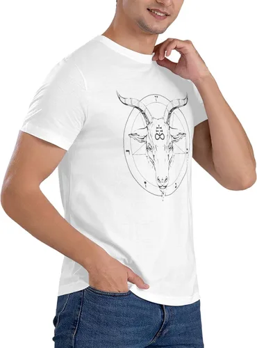 Vista 4 de Men's Short Sleeve Tees Baphomet-Satanic-Goat-Head Crewneck Cotton Unisex T-Shirt Black