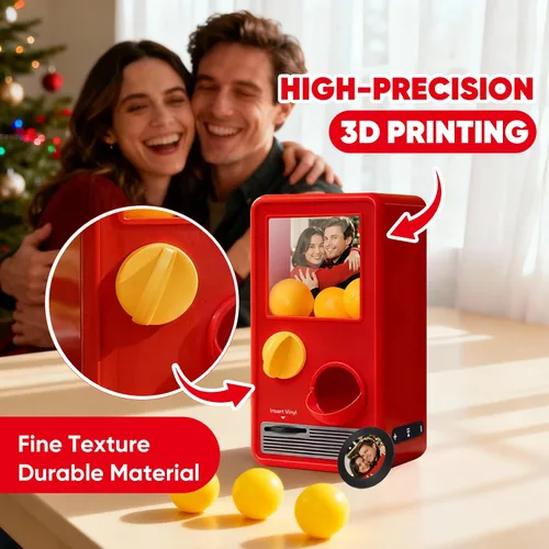 Vista 5 de Máquina de música Gachapon personalizada, mini reproductor de vinilo personalizado de canciones de Spotify y fotos, caja de música interactiva retro