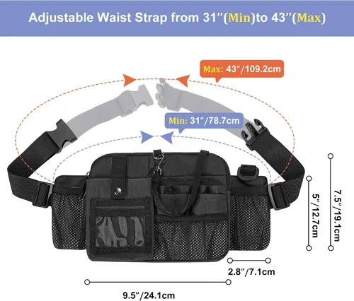 Vista 5 de Damero - Cangurera para enfermera con múltiples compartimentos y soporte para cinta, color negro Nurse Tool Belt Utility Nurse Waist Bag with