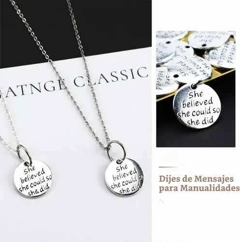 Vista 6 de JIALEEY 30 dijes de aleación con texto en inglés «She believed she could so she did» («She believed she could so she did») para manualidades