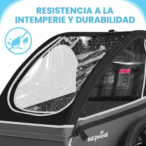 Vista 6 de Sepnine Remolque de bicicleta para niños, adecuado para 1 a 2 niños, 12 meses en adelante, fijación rápida a la bicicleta, plegable, con arnés de 5