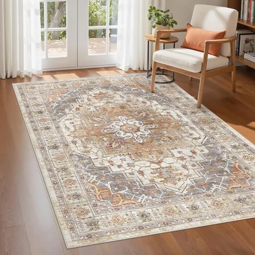 Vista 17 de befbee - Alfombra para sala de estar, lavable y resistente a manchas, con base antideslizante, ideal para dormitorio y cocina, decoración clásica