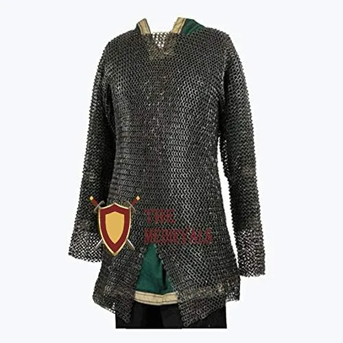 Vista 4 de 9 MM ID MS camisa de manga completa con remachado plano Hauberk Chain Mail Armor
