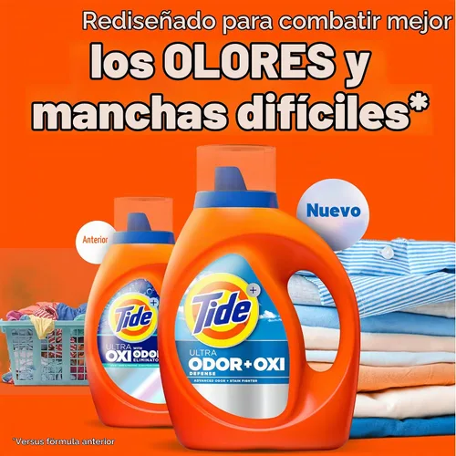 Vista 2 de Tide Ultra Odor Defense Plus Oxi - Detergente líquido para ropa, 92 onzas líquidas, 65 cargas, detergente líquido avanzado para la ropa que combate