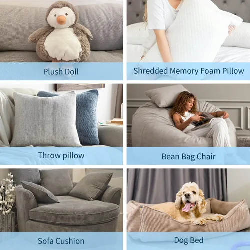 Vista 6 de Relleno de puf, relleno de espuma viscoelástica triturada de 5 libras, relleno de almohada suave para sofá, cojín, animales de peluche, cama