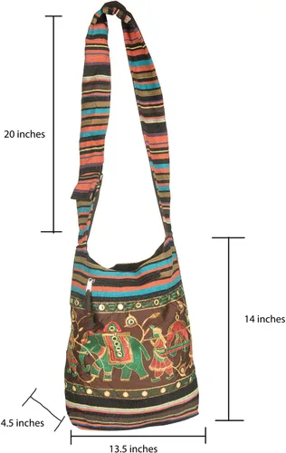 Vista 5 de Patchwork marrón algodón mujeres Hobo Crossbody hombro bolso grande Hipster Boho Sling Messenger School Casual, Azul Turquesa