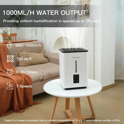 Vista 6 de Humidificadores evaporativos para habitación grande de dormitorio, 1.55 galones, humidificador evaporativo de niebla fría de 20 W, 7 velocidades