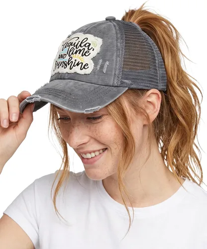 Vista 13 de Funky Junque Gorra de béisbol con cola de caballo cruzada, gorra de malla