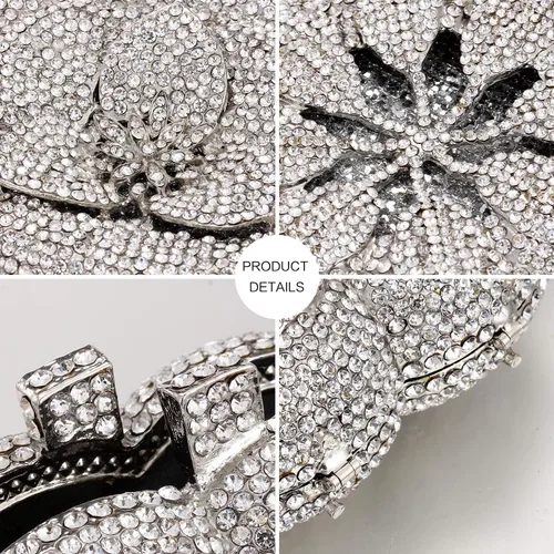 Vista 5 de Bolso de noche para mujer, bolso de embrague de cadena de metal con diamantes de imitación Fashion, AAA Rhinestone, Metal Chain