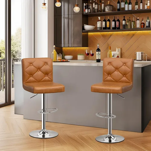 Vista 15 de VECELO Juego de 2 taburetes de bar ajustables, taburetes de altura de barra para encimera de cocina
