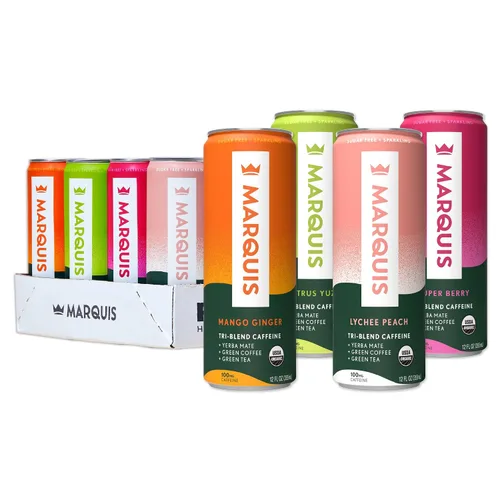 Vista 14 de Marquis - Bebida energética natural - Citrus Yuzu - Sin azúcar - 0 calorías - 100 mg de cafeína orgánica a base de plantas - Yerba Mate - Té verde