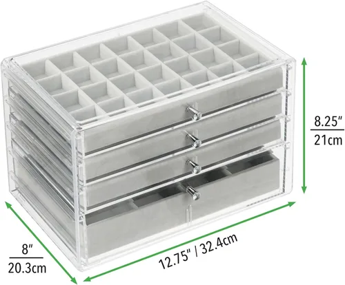 Vista 4 de mDesign Joyero de plástico de 4 cajones bandejas organizadoras divididas extraíbles para almacenamiento en cómoda tocador encimera sostiene aretes