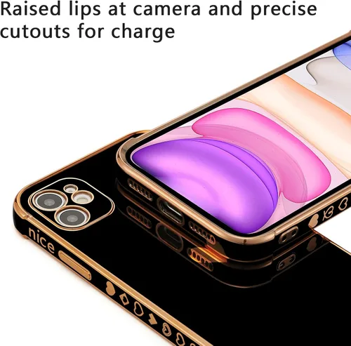 Vista 3 de DEFBSC Compatible con iPhone 12, funda de corazón con borde galvanizado, protección completa de la cámara, esquinas reforzadas elevadas, cubierta