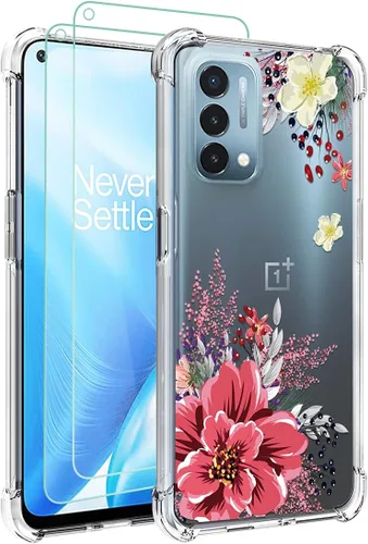 Vista 9 de Osophter Funda para Oneplus Nord N200 5G con protector de pantalla floral floral para niñas y mujeres, absorción de golpes flexible de goma TPU