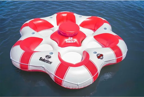 Vista 2 de SOLSTICE Super Chill - Tubo flotante inflable para 6 personas con portavasos, enfriador, parte inferior de malla, respaldo, asas de agarre