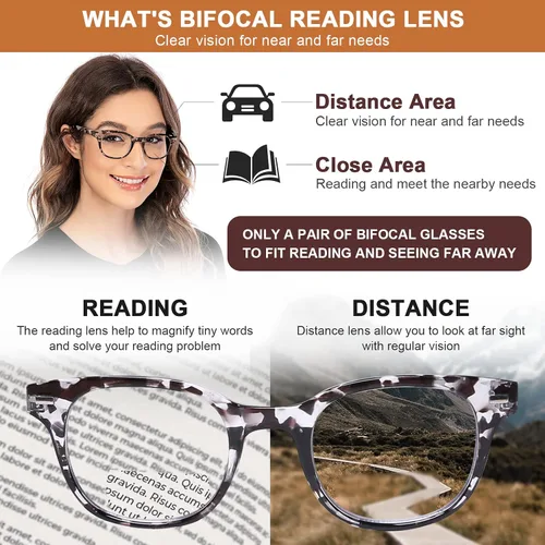 Vista 4 de AQWANO Lentes de lectura bifocales con estilo de moda, protección anti UV400, lectores de calidad ligera, bisagra de resorte bifocales, para hombres