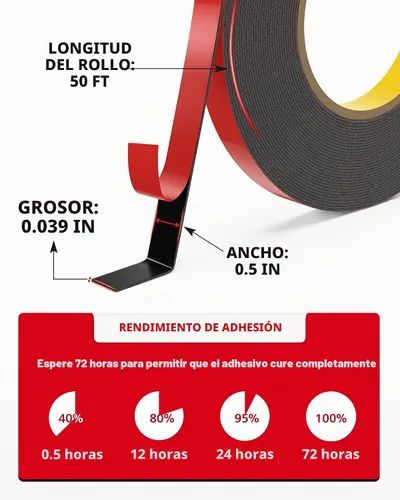 Vista 5 de HitLights Cinta de doble cara resistente, 1/2 pulgada x 50 pies, cinta adhesiva de montaje impermeable, fuerte cinta de espuma de doble adherencia