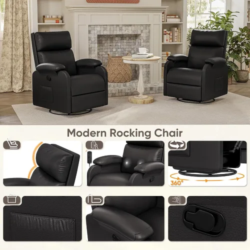 Vista 4 de Silla reclinable Homall, silla oscilante giratoria de 360 para adultos, silla de masaje para guardería con respaldo y reposapiés ajustables, sillas