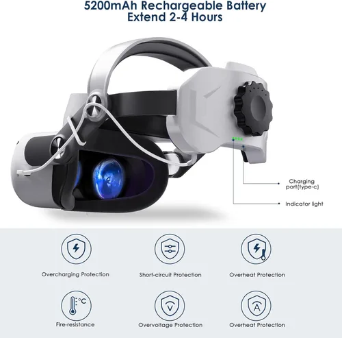 Vista 3 de JYMEGOVR for Oculus Quest 2 Head Strap with Battery Replacement for Elite Strap5200mAh Rechargeable Battery Pack PC Accessories Adjustable Headset