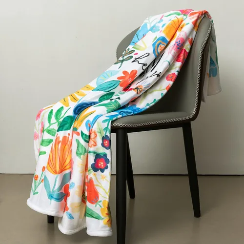 Vista 3 de Manta de franela Sherpa de 50 x 60 pulgadas, hermoso diseño floral con mensaje motivacional, suave, cómoda, cálida, duradera, 100% poliéster