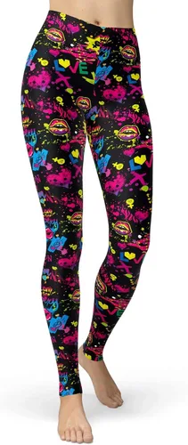 Vista 42 de sissycos - Leggings para mujer de los años 80 con estampado neón salpicado artístico, suaves como la seda y elásticas Splash abstracto