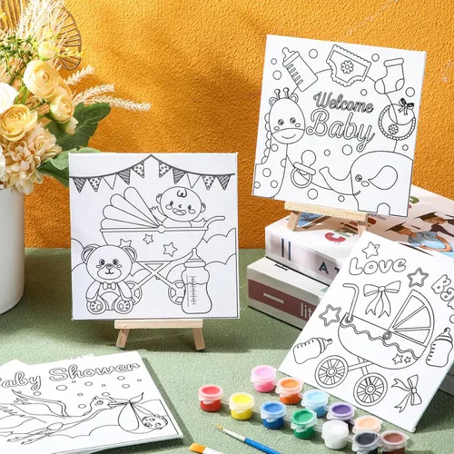 Vista 7 de Honoson Juego de 6 piezas de pintura de lienzo de contorno predibujado de 6 pulgadas con imágenes para adultos, juego de tableros de arte de lienzo