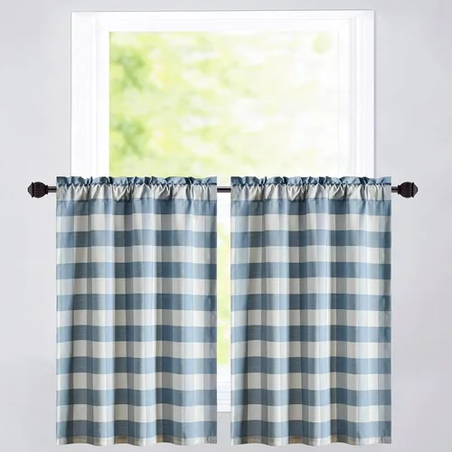 Vista 43 de VOGOL Cenefa de cuadros marrón con textura de lino para dormitorio, sala de estar, diseño de bolsillo para barra, fácil de colgar, 52 x 12 pulgadas
