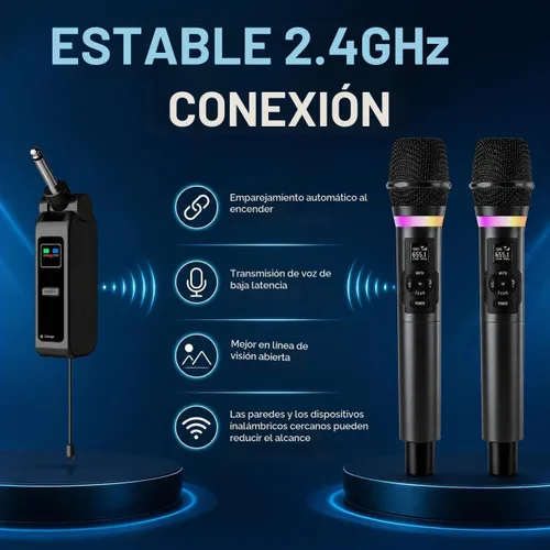 Vista 5 de Sistema de micrófono inalámbrico Myxtren, micrófonos de mano duales de 2.4