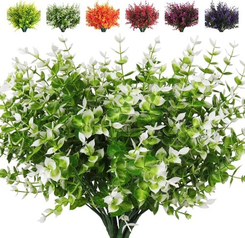 Vista 33 de RECUTMS - Flores artificiales, 12 plantas sintéticas para exteriores, resisten rayos ultravioleta, arbustos para interiores y exteriores, maceta