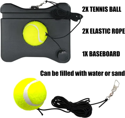 Vista 3 de Entrenador de tenis con base de rebote Equipo de auto entrenamiento con 2 pelotas de tenis