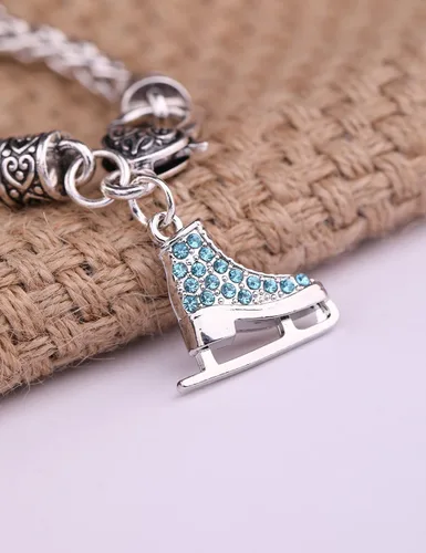 Vista 2 de My Shape Pulsera con dije de patinaje artístico de cristal turquesa 3D para niñas, joyería de moda, aleación