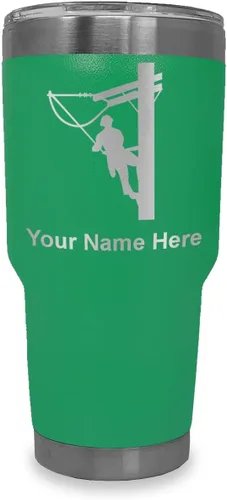 Vista 21 de LaserGram Taza aislada al vacío de 20 onzas, Lineman, grabado personalizado incluido (negro)