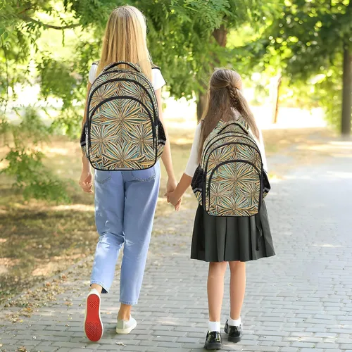 Vista 8 de Mochila escolar para adolescentes, bolsas escolares para adolescentes, niños, casual, paquete de día, elegante, hoja dorada, verde, bolso de trabajo