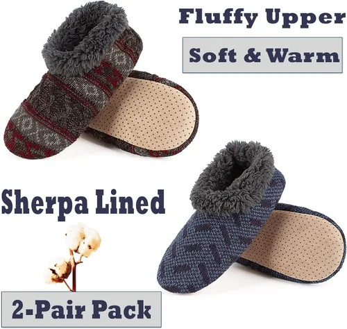 Vista 2 de Cozylook Paquete de 2 pantuflas de casa para hombre, suela suave, calcetines acogedores y mullidos con agarres antideslizantes, regalos únicos