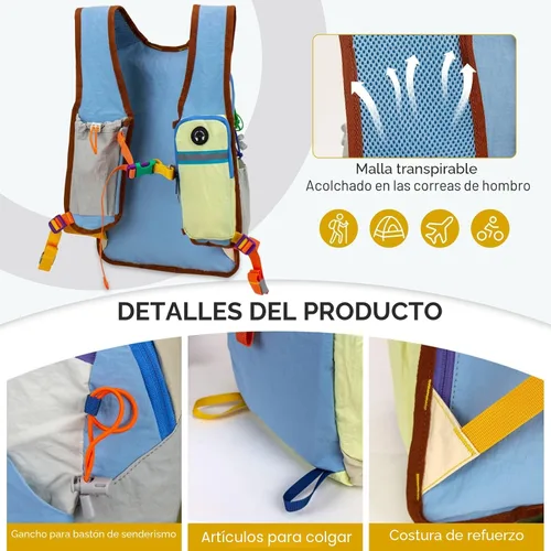 Vista 5 de Mochila de senderismo pequeña mochila de viaje de 15 L, colorida y ligera, plegable, plegable, mochila informal para mujeres y hombres
