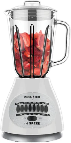 Vista 6 de EUROSTAR Batidora de tarro de vidrio de 14 velocidades de 450W (NEGRO)