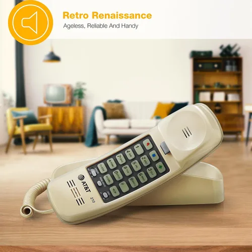 Vista 2 de AT&T Trimline 210 Teléfono fijo para casa, no requiere alimentación de CA, montaje en pared mejorado, teclado de botones grandes iluminado, 13