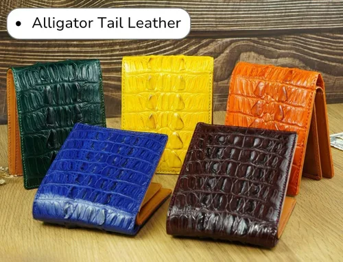 Vista 6 de HATA Billetera de piel plegable de cocodrilo para hombre, con bloqueo RFID, hecha a mano para papá, marido, hijo, profesor