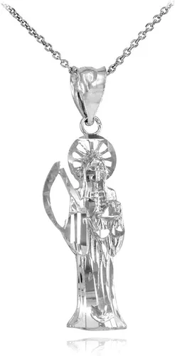 Vista 7 de Collar con colgante católico de plata de ley 925 Nuestra Señora de la Santa Muerte, Nuestra Señora de la Santa Muerte, solo a elección de longitud