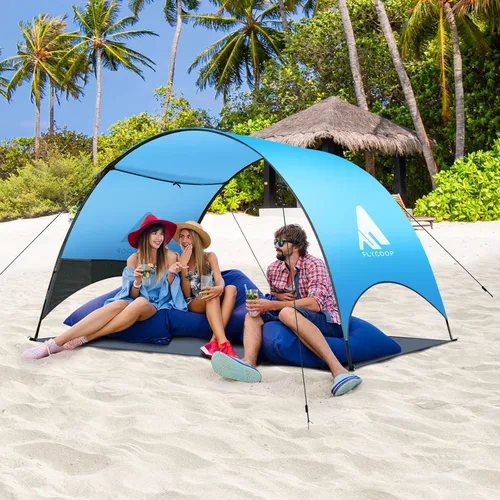 Vista 14 de Toldo para sombrilla de playa mejorado 2026 con protección UV UPF 50+, tienda de playa portátil para sol, ventilación de 360°, 4 bolsas de arena