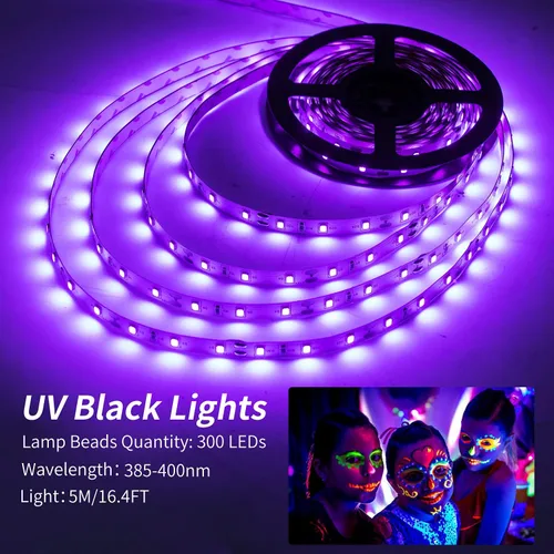 Vista 3 de Tira de luces negras de 20 pies, 360 LED, tira de luces LED, luces de cinta, accesorios de luz negra morada flexible de 12 V, cinta LED
